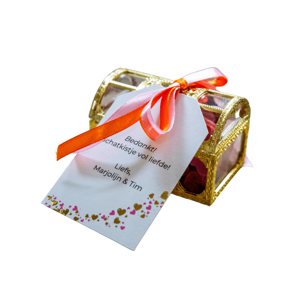 Label met gouden en roze hartjes voor bedankje ontworpen door VA Experience